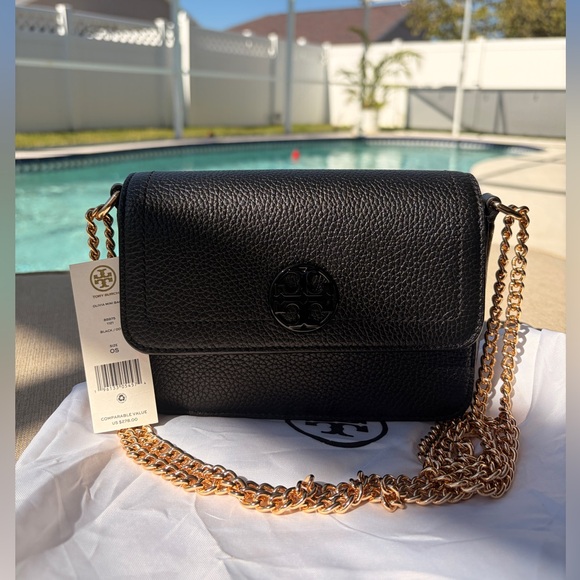 NWT Tory Burch Olivia Shoulder Crossbody Leather Mini Bag Black with Gold Chain - Picture 4 of 17